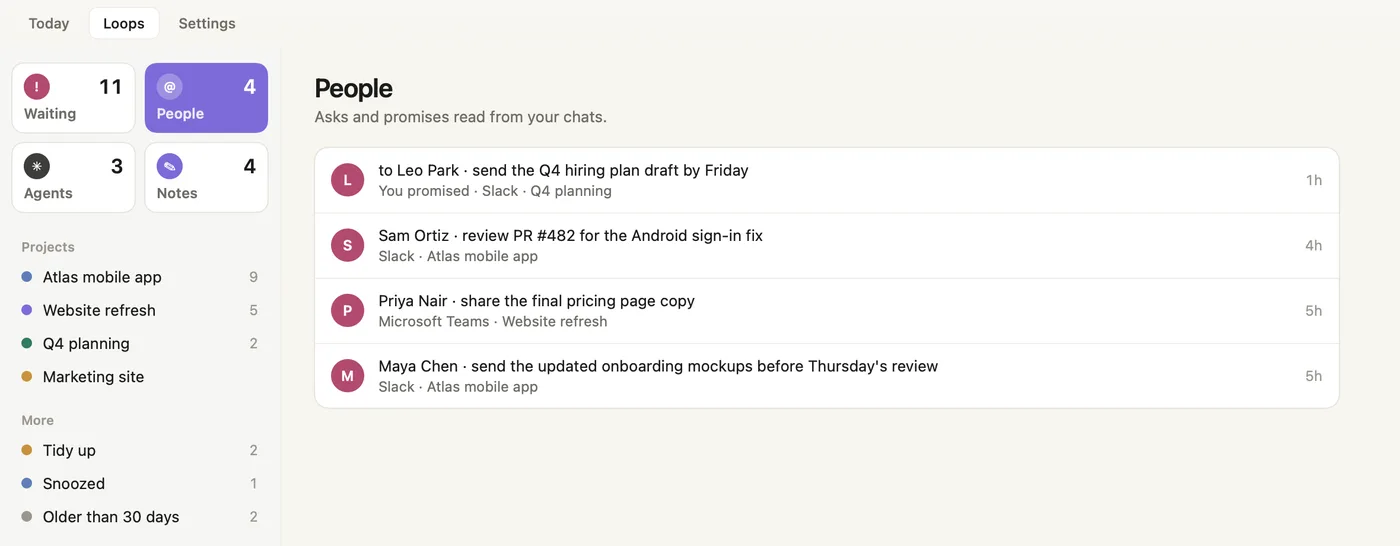 Loops, the People list of asks and promises