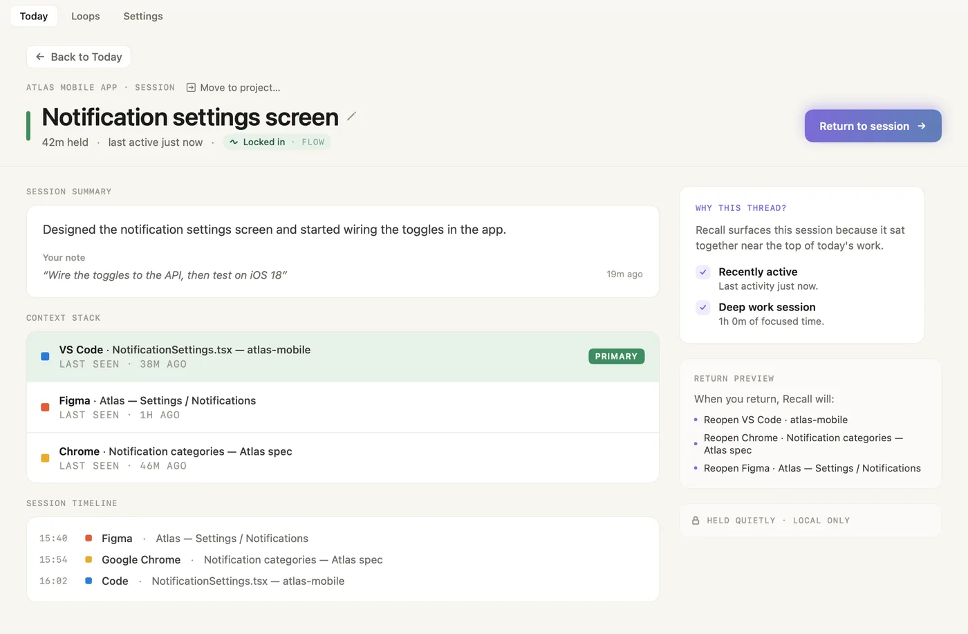 The thread page for Notification settings screen