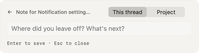 The note panel for the current thread