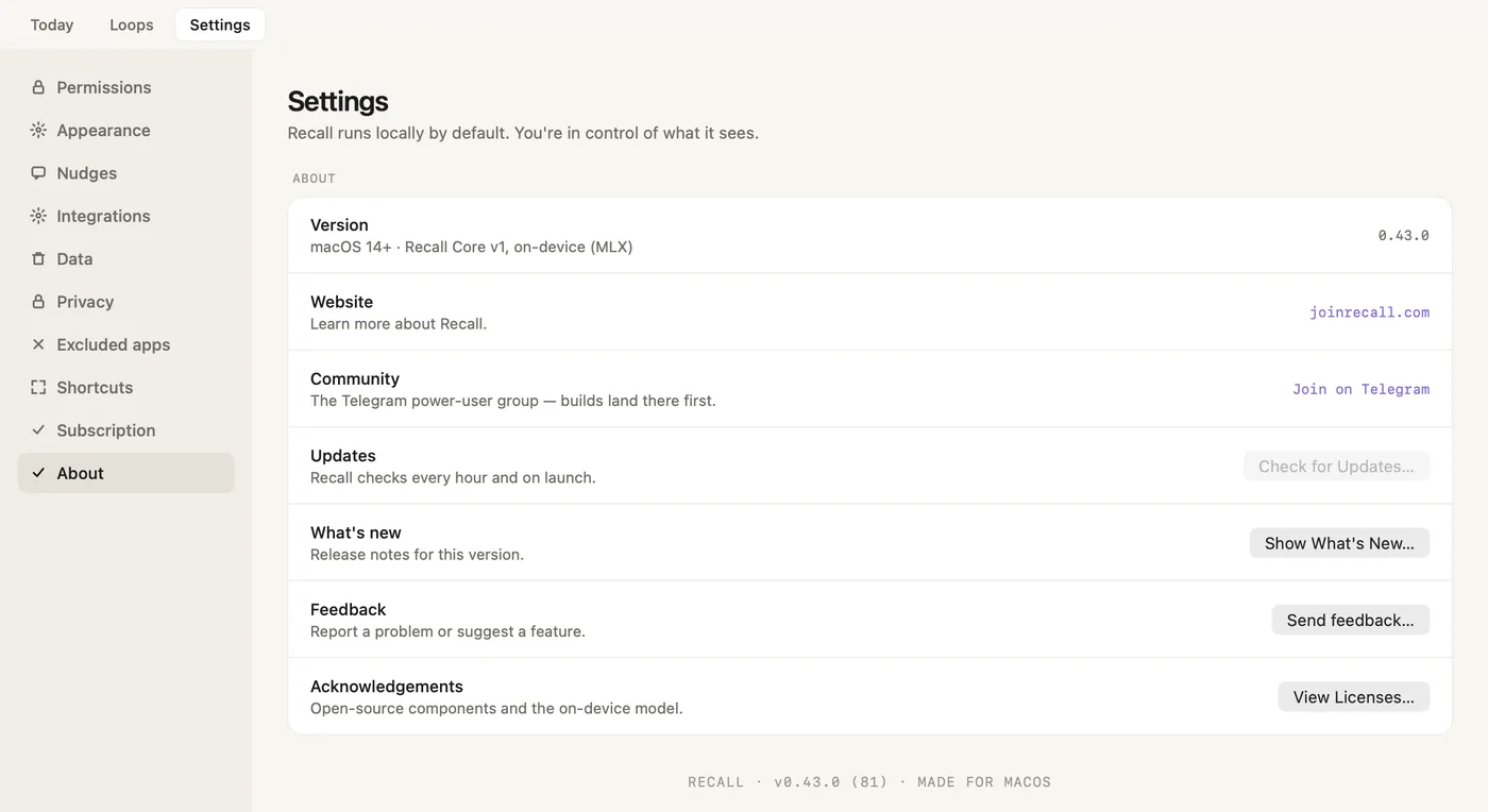 Settings, About