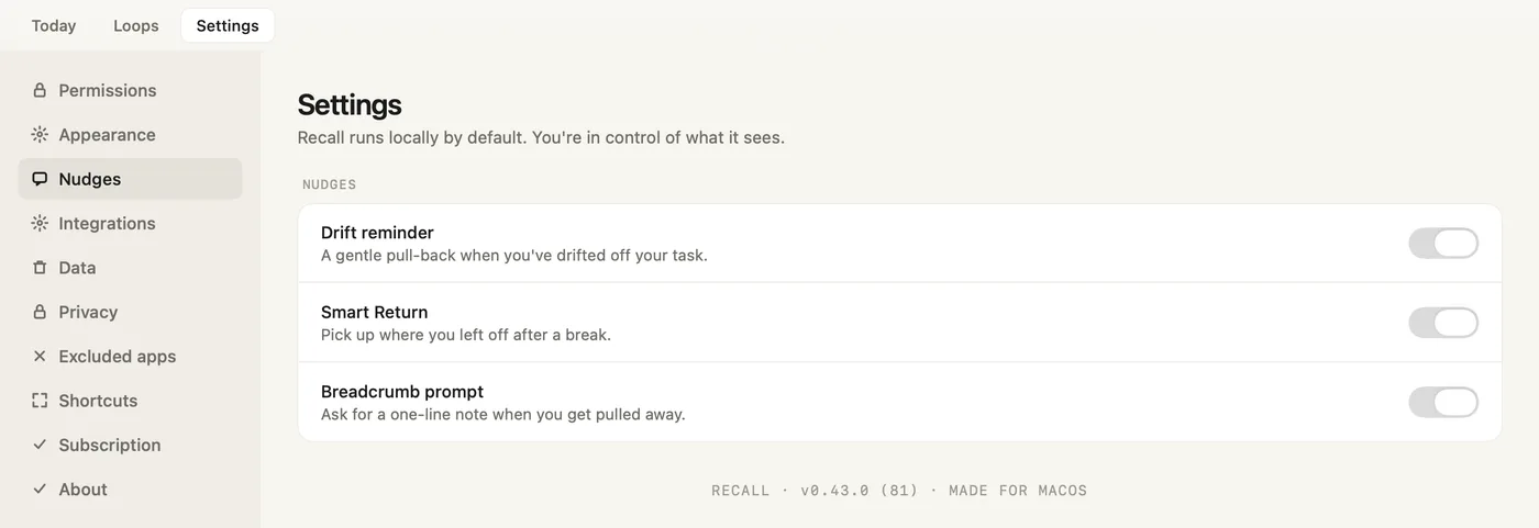 Settings, Nudges