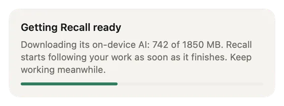The tray while the on-device AI is still downloading